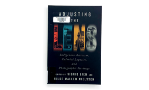 Book cover with historical photographs depicted within the letters spelling, 'Lens'