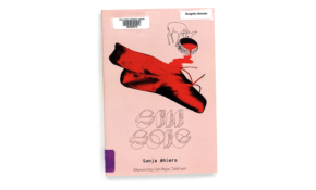 Graphic novel cover with sketch of a lamb drinking from a bowl of spilling red liquid, which transforms into ballet shoes.
