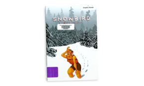 Graphic novel cover with illustration of woman lost in snowy woods
