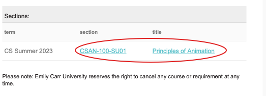 Course info link