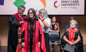 Dr. Trish Kelly and honoured guests during her installation ceremony on October 3, 2024, at Emily Carr University of Art + Design.
