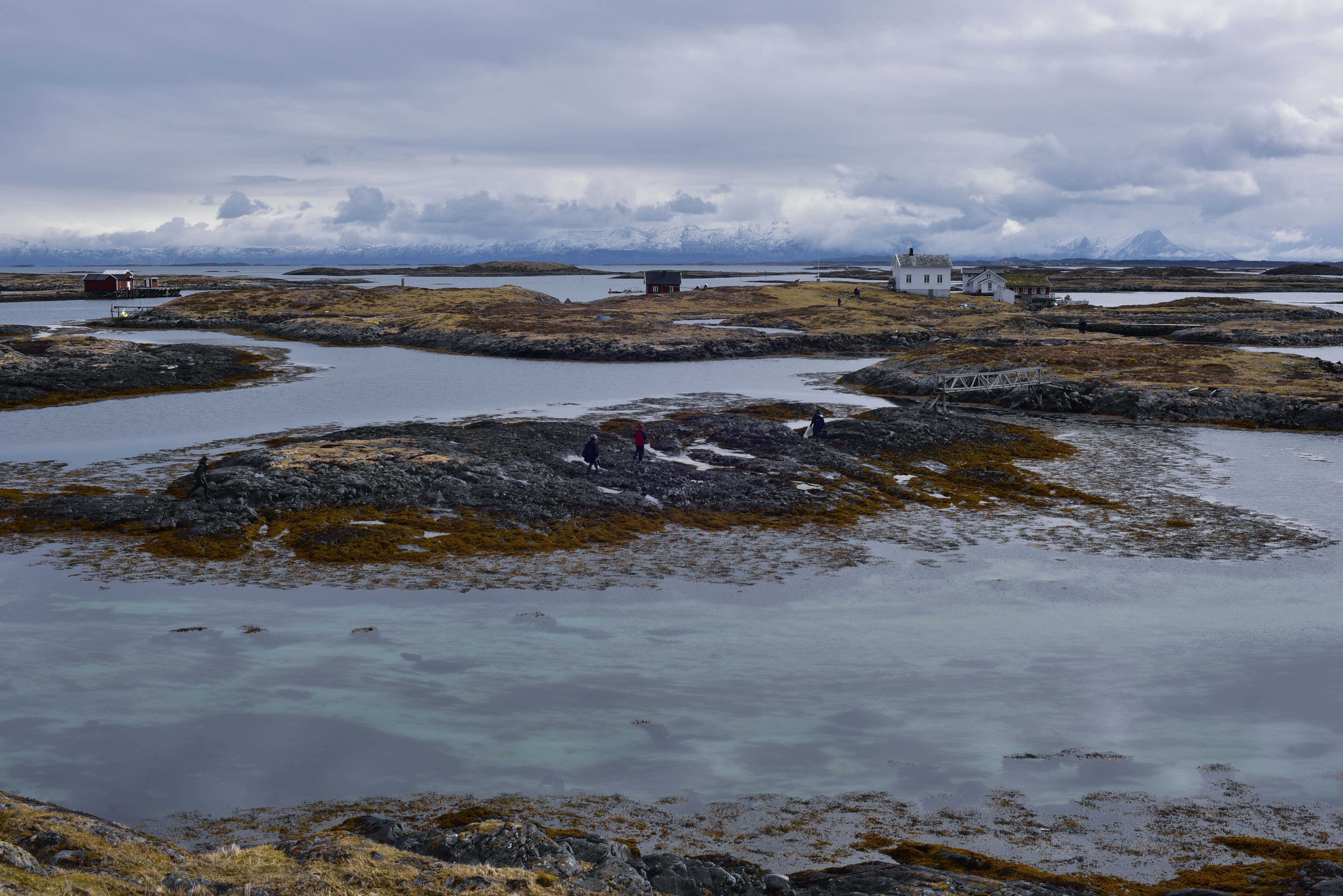 A bunch of different islands with open water and houses on top of the land
