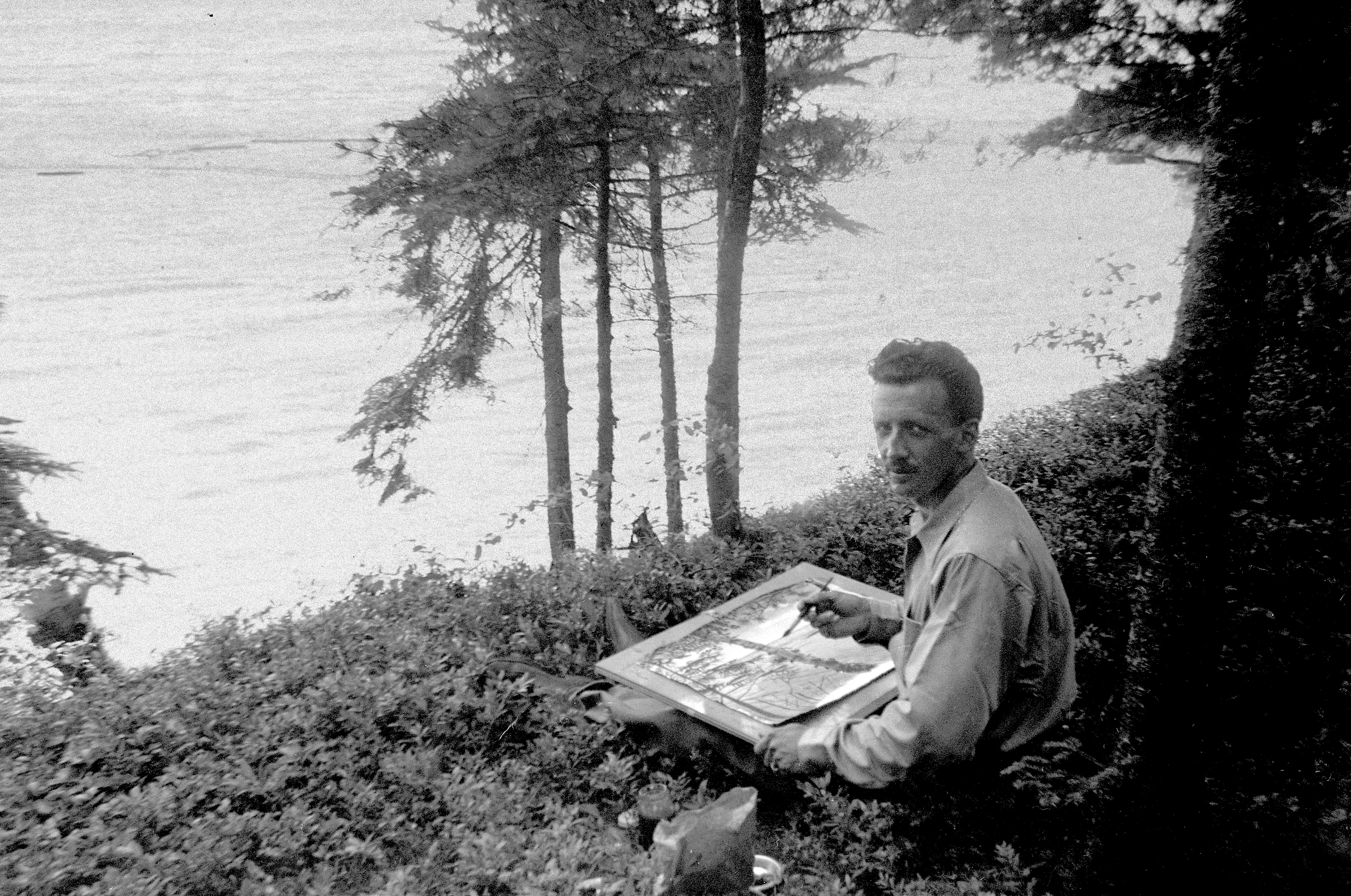 EJH 01 Ed Hughes painting outdoors 1944 Photo by Fern Hughes