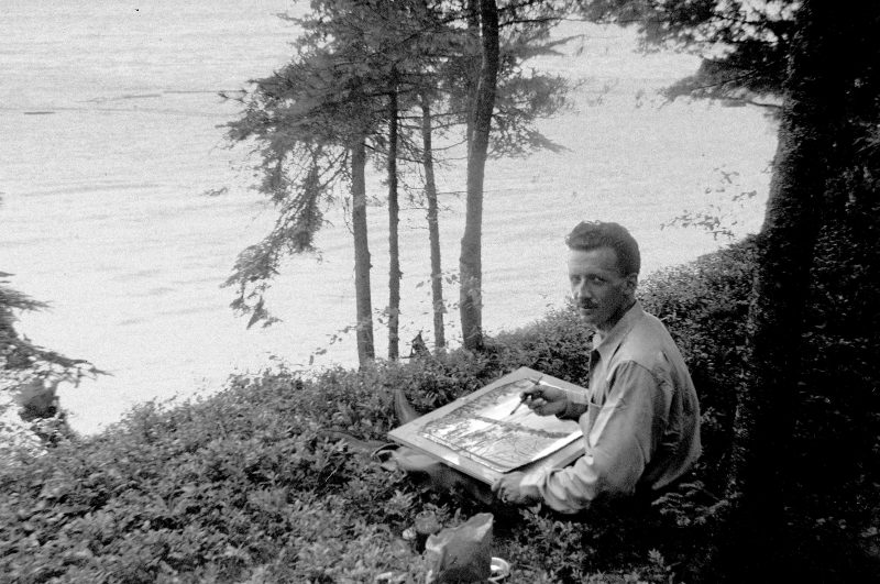 EJH 01 Ed Hughes painting outdoors 1944 Photo by Fern Hughes