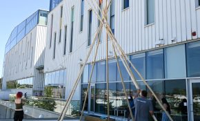 The tipi raising begins on the north patio at ECU. (Photo by Sydney Pascal / courtesy the AGP)