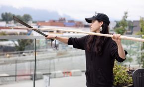 Naomi Watkins works on the patio at the AGP. (Photo by Perrin Grauer)