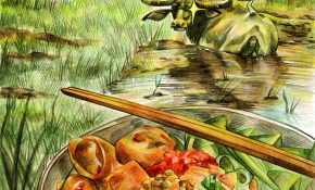 Angel Chan, 'Veggie Spring Roll Vermicelli ver. 1,' 2025. Watercolor & pencil crayons on paper.